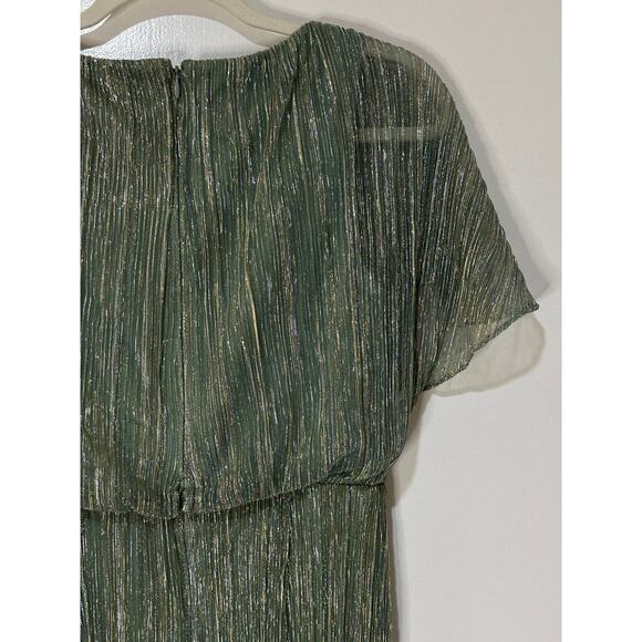 Adrianna Papell Metallic Crinkle Midi Dress Green Slate Size 4 NWT Dressy - Picture 15 of 16